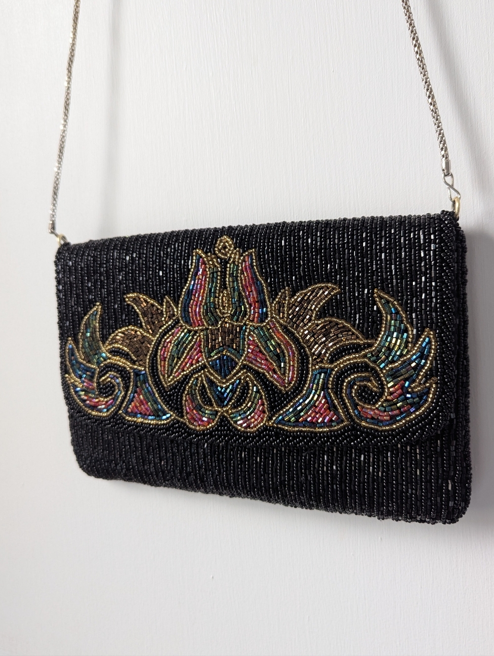 La Regale Vintage Unique Beaded Black Chained Shoulder Bag Wedding Prom Gatsby - Picture 2 of 11